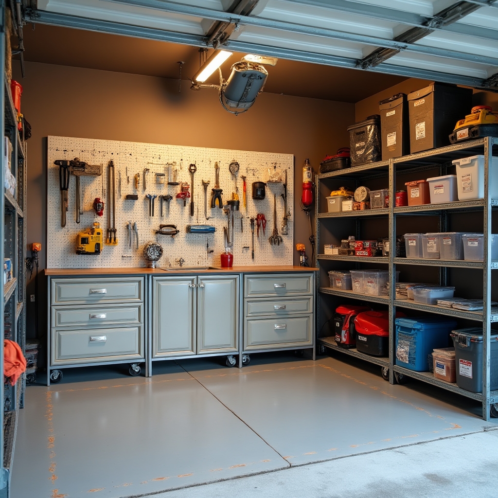 Rendezett garázs tárolási rendszerrel